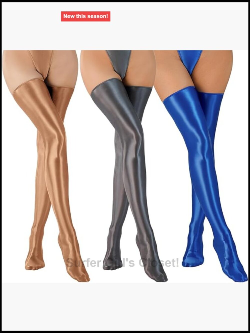 Nylon Spandex Shiny Thigh High Stockings Seamless Opaque Pantyhose 3 Pack
